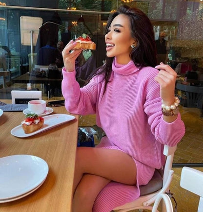 2024 fall fashion trends Hot Sale Autumn and Winter New Turtleneck Loose Pullover Top Split Sexy Long Skirt Two-Piece Set