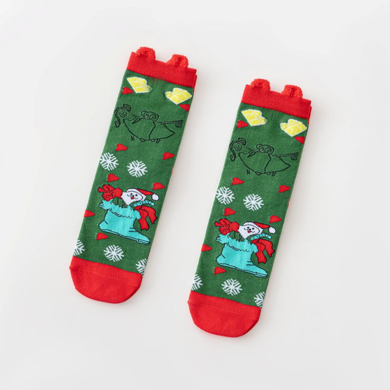 Cotton Cute Cartoon 3D Ear Red Mid Calf Christmas Socks