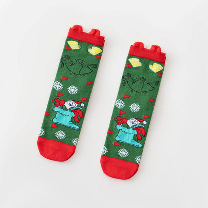 Cotton Cute Cartoon 3D Ear Red Mid Calf Christmas Socks