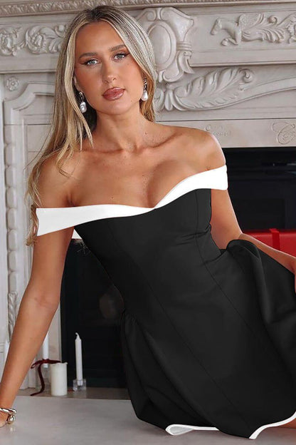 Open top black slim hip dress