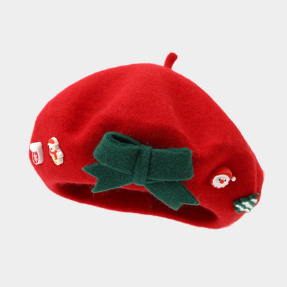 Wool Bow Beret Christmas Hat