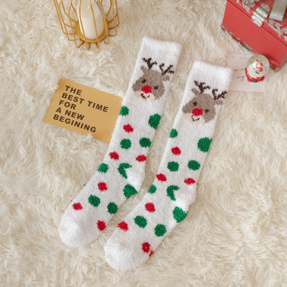 Coral Fleece Non Slip Thick Reindeer Snowman Knee High Christmas Socks