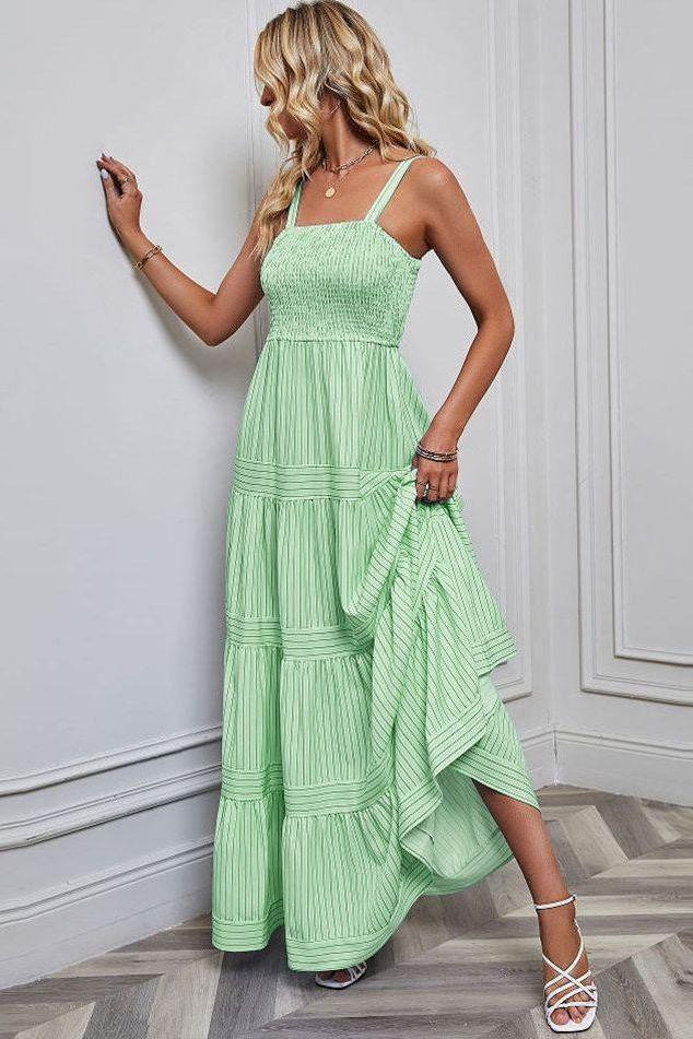 Waist Striped Sleeveless Maxi Dress