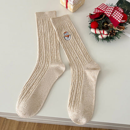 Cable Embroidered Mid Calf Christmas Socks