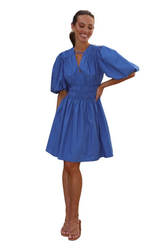 Deep V-neck High Waist Dopamine Dress