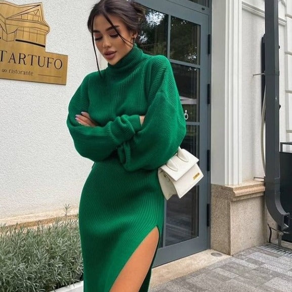 2024 fall fashion trends Hot Sale Autumn and Winter New Turtleneck Loose Pullover Top Split Sexy Long Skirt Two-Piece Set
