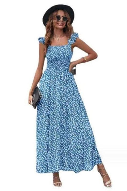 Olive Floral Square Collar Dress