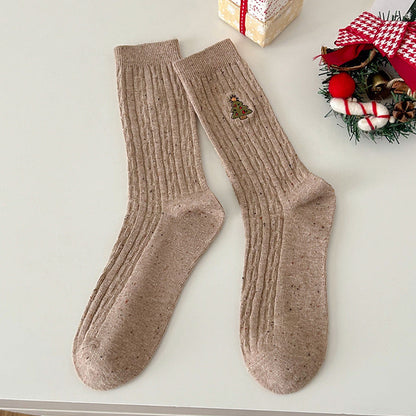 Cable Knit Textured Cotton Mid Calf Slouchy Christmas Socks