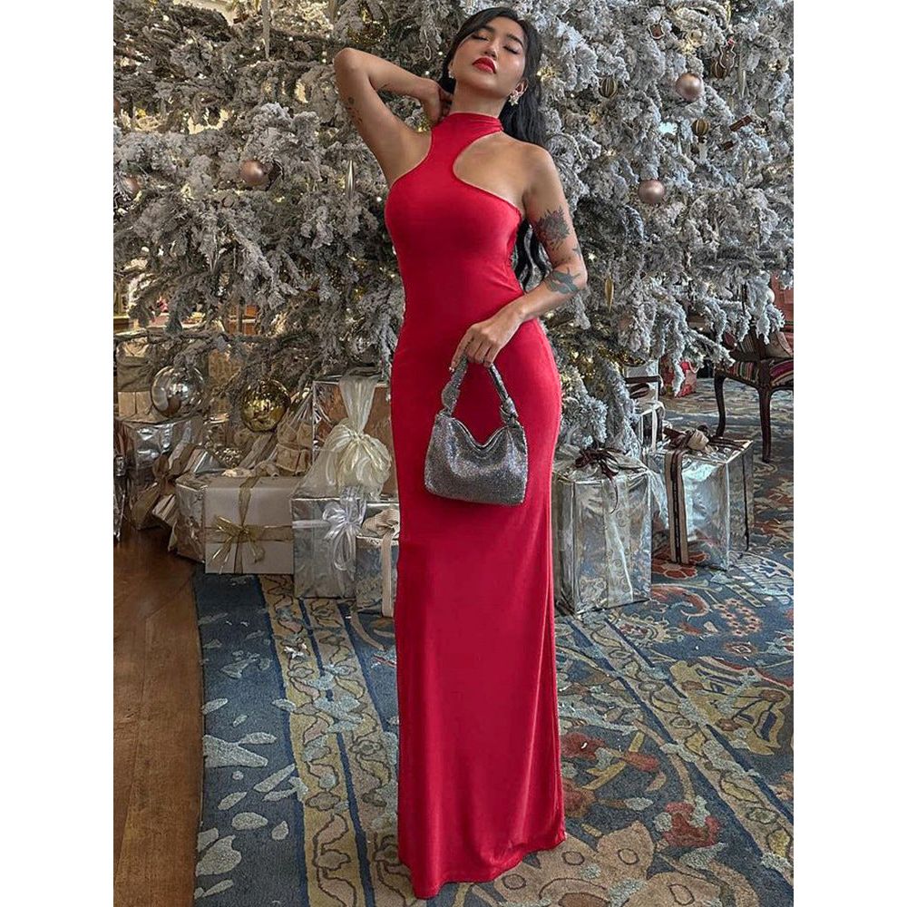 Halter Neck Backless Mid-Length Dress