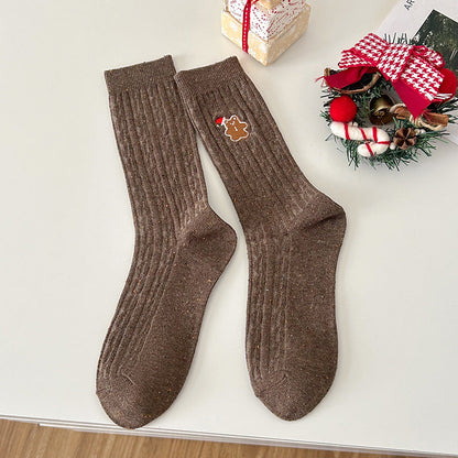 Cable Embroidered Mid Calf Christmas Socks