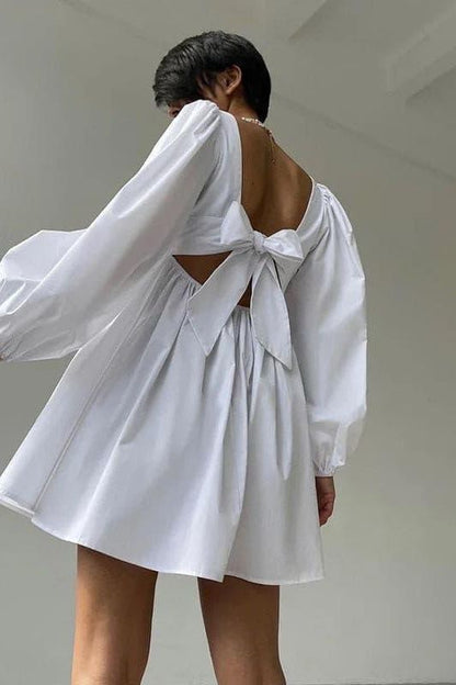 White square neck cute wind short dress