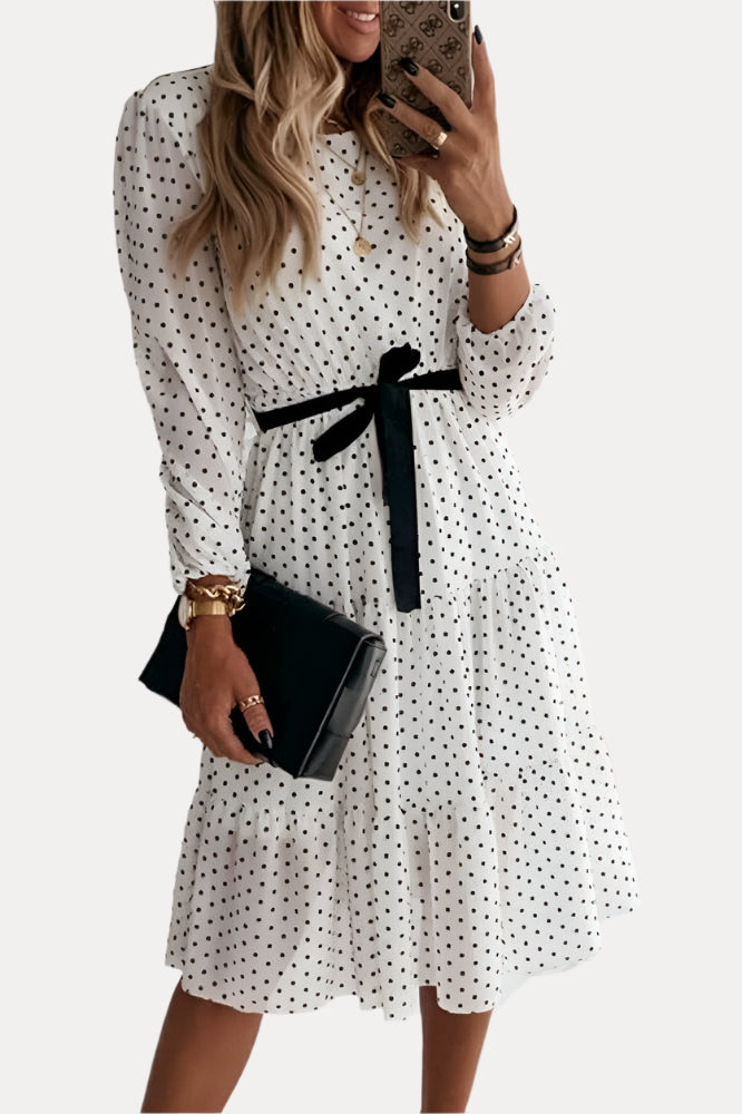 Midi White dress with polka dots