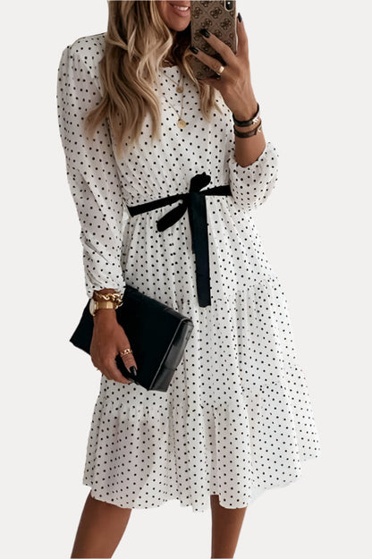 Midi White dress with polka dots
