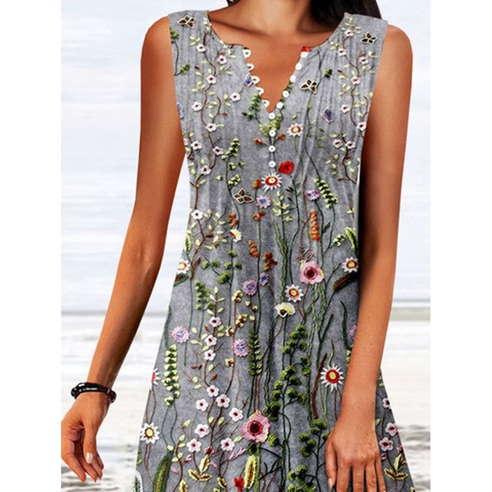 Floral Buttoned Sleeveless summer Dress