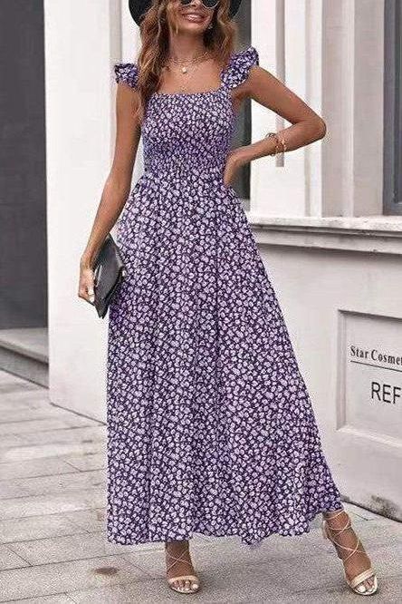 Olive Floral Square Collar Dress