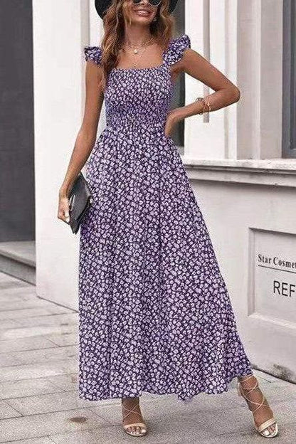 Olive Floral Square Collar Dress