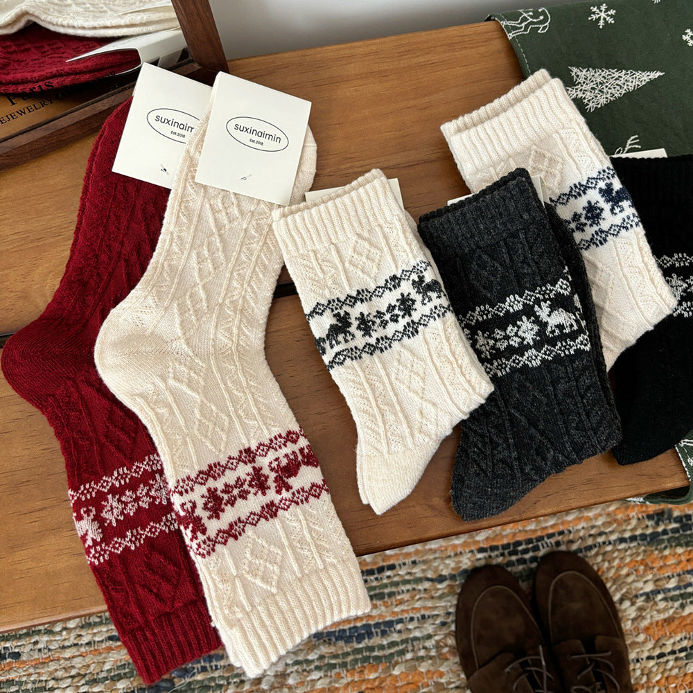 Wool Retro Elk Christmas Warm Slouchy Crew Christmas Socks