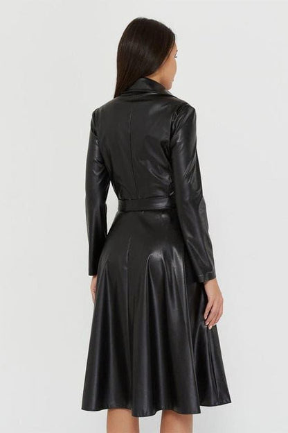 PU leather Long dress with belt