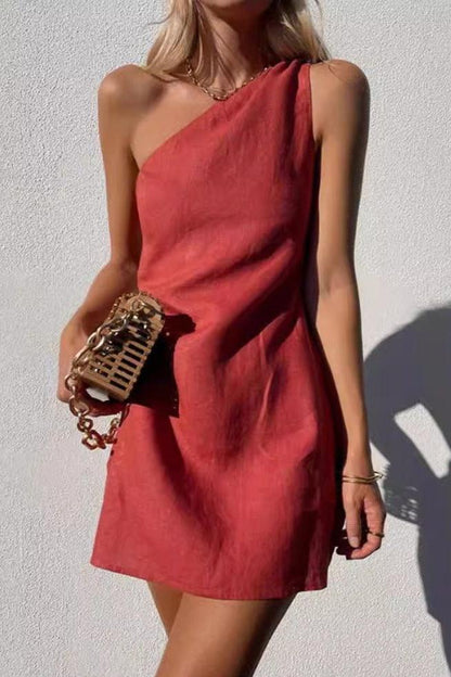 Oblique Shoulder Mini Dress