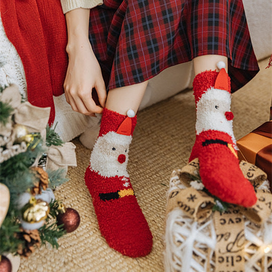 Soft Coral Fleece Warm Ball Pack Christmas Socks