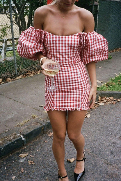 Plaid Puff Sleeve Dress