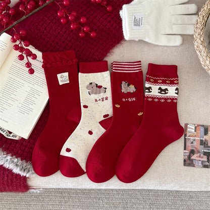 Red Retro Christmas Slouchy Crew Christmas Socks