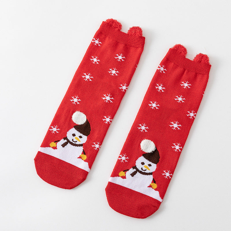 Cute Cartoon 3D Ear Red Mid Calf Christmas Socks