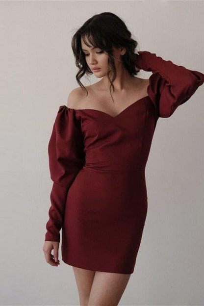 Puff sleeves red high-waisted dress
