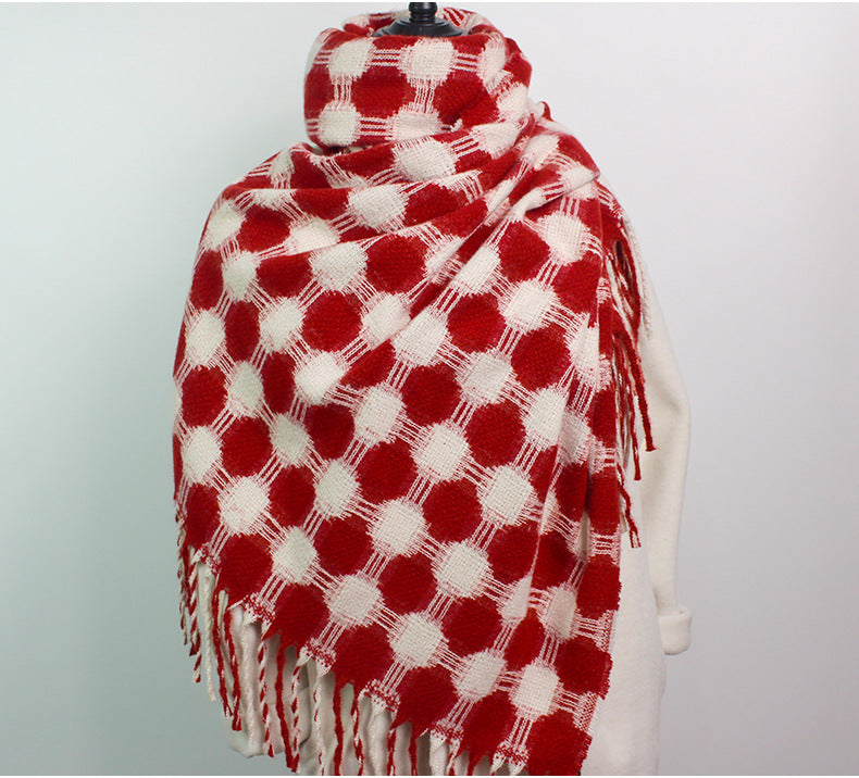 Reversible Polka Dot Fringe Christmas Scarf