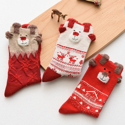 3D Reindeer Ear   Mid Calf Japanese Style Christmas Socks
