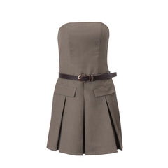 Women's Clothing 2024 Autumn New Fashion Personality Street Retro Tube Top Slim Dress Pleated Skirt