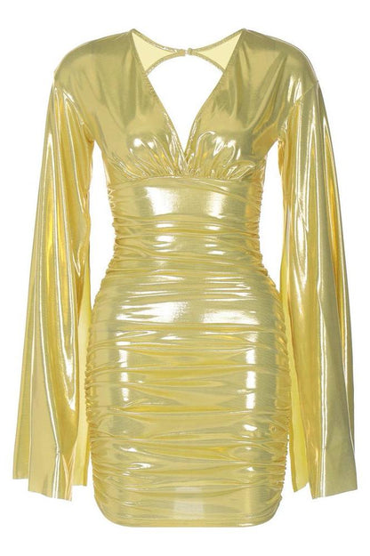 Backless long-sleeved high-waist slim dress