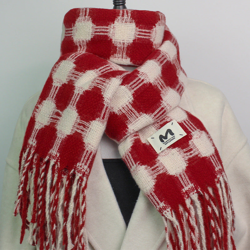 Reversible Polka Dot Fringe Christmas Scarf