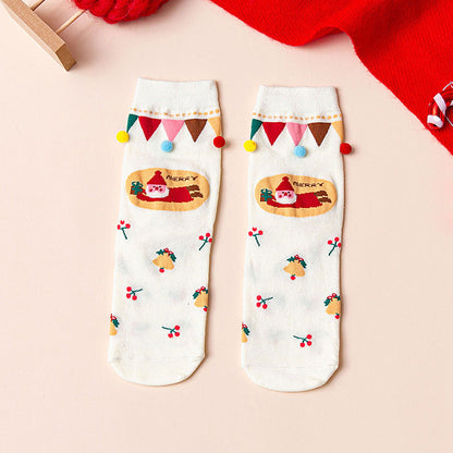 Red Mid Calf Casual Christmas Socks