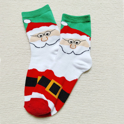 Elk Santa Cartoon Snowman Tree Decor Crew Christmas Socks
