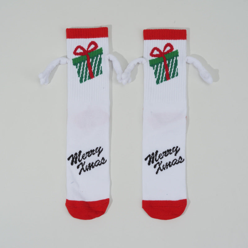 Holding Hands Mid Calf Cotton Warm Christmas Socks