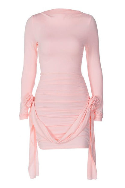 Round neck long-sleeved dress