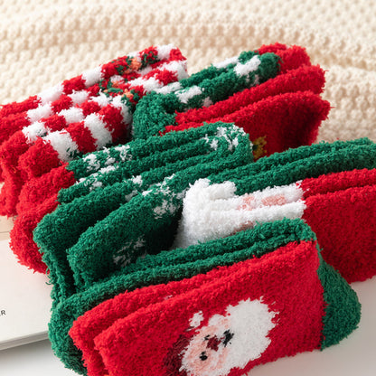 5 Pack Plush Fleece Warm Home Floor Crew Christmas Socks