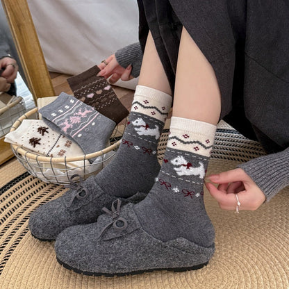 Intarsia Retro Thick Warm Mid Calf Christmas Socks