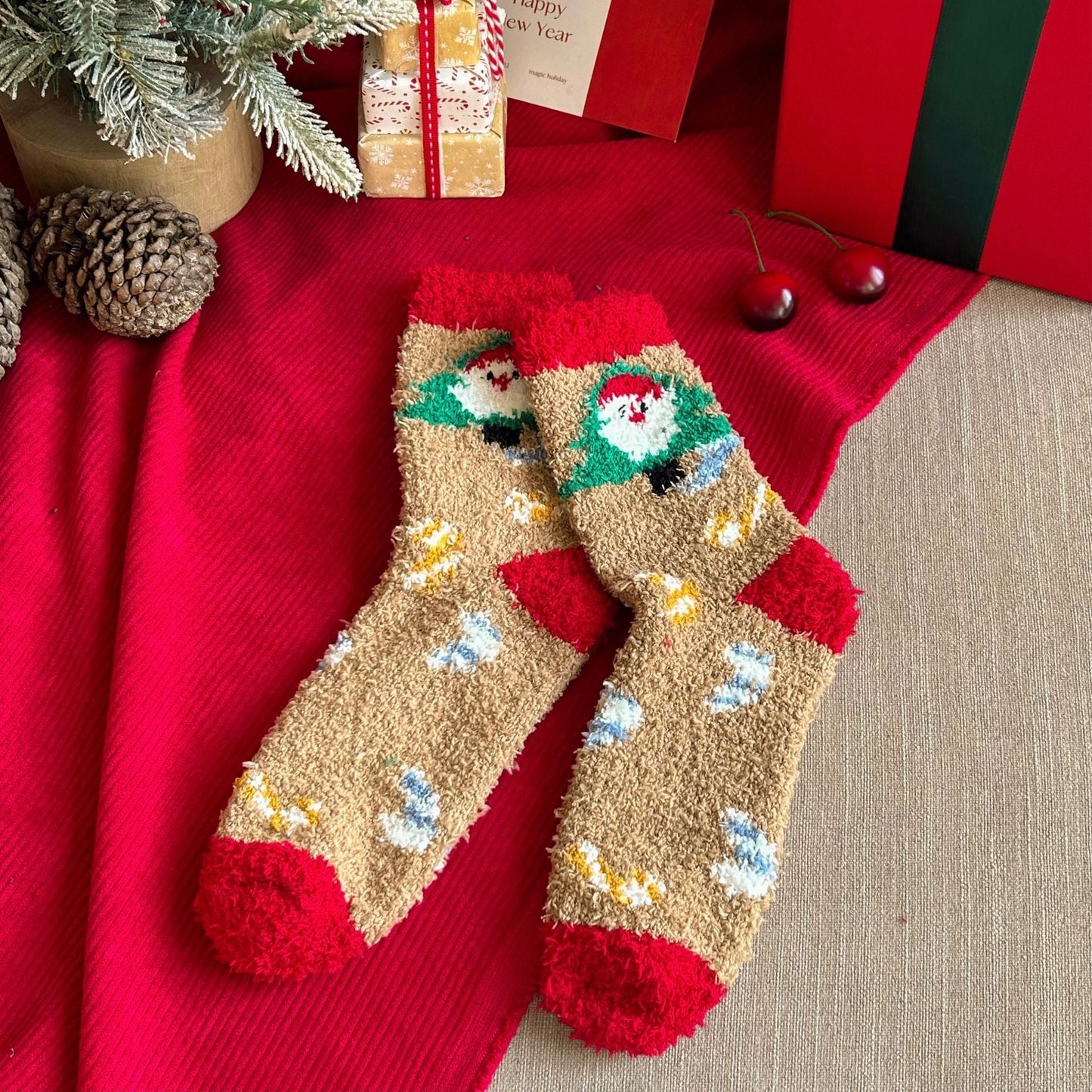 Cute Cartoon Fuzzy Coral Fleece Cozy Sleep Christmas Socks