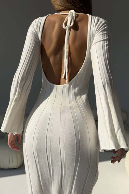 Backless Strappy Ribbed Dress