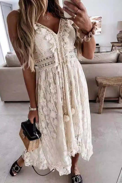 Lace Suspender white Midi Dress
