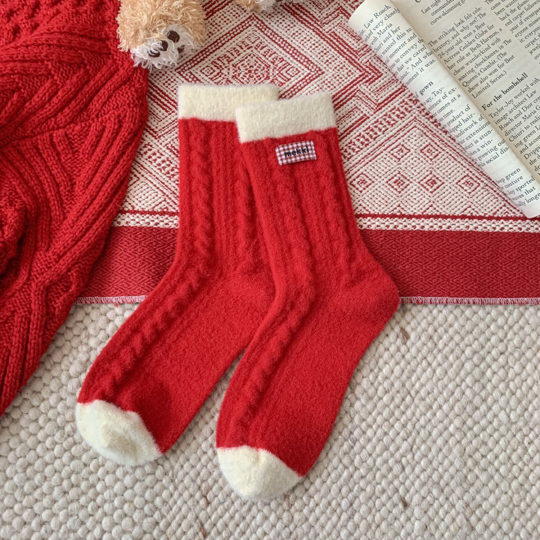 Wool Thick Warm Red Cute Christmas Socks