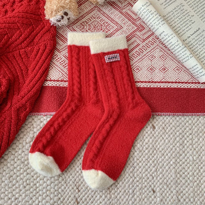 Wool Thick Warm Red Cute Christmas Socks