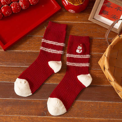 Thick Warm Wool Cute Fleece Lined Mid Calf Christmas Socks