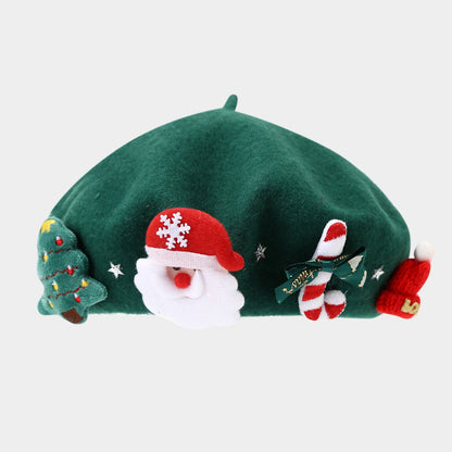 Wool Bow Beret Christmas Hat