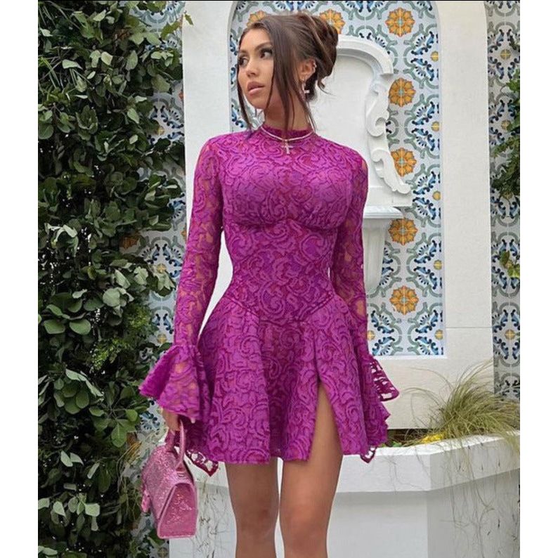 Slim Fit Slit Party Lace Backless Dress