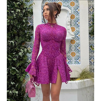 Slim Fit Slit Party Lace Backless Dress