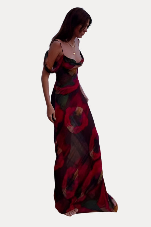 Printed Sleeveless One Shoulder long Dress