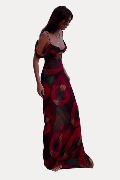 Printed Sleeveless One Shoulder long Dress